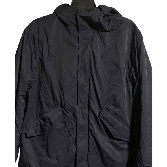 Zara Mens Technical Parka Size M Hooded Navy Mid-Length Lined Jacket Zip/Snap - Picture 5 of 9